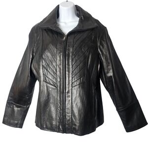AVANTI NEW YORK Womens Black 100% Genuine Leather Classic Zip Jacket XL Moto